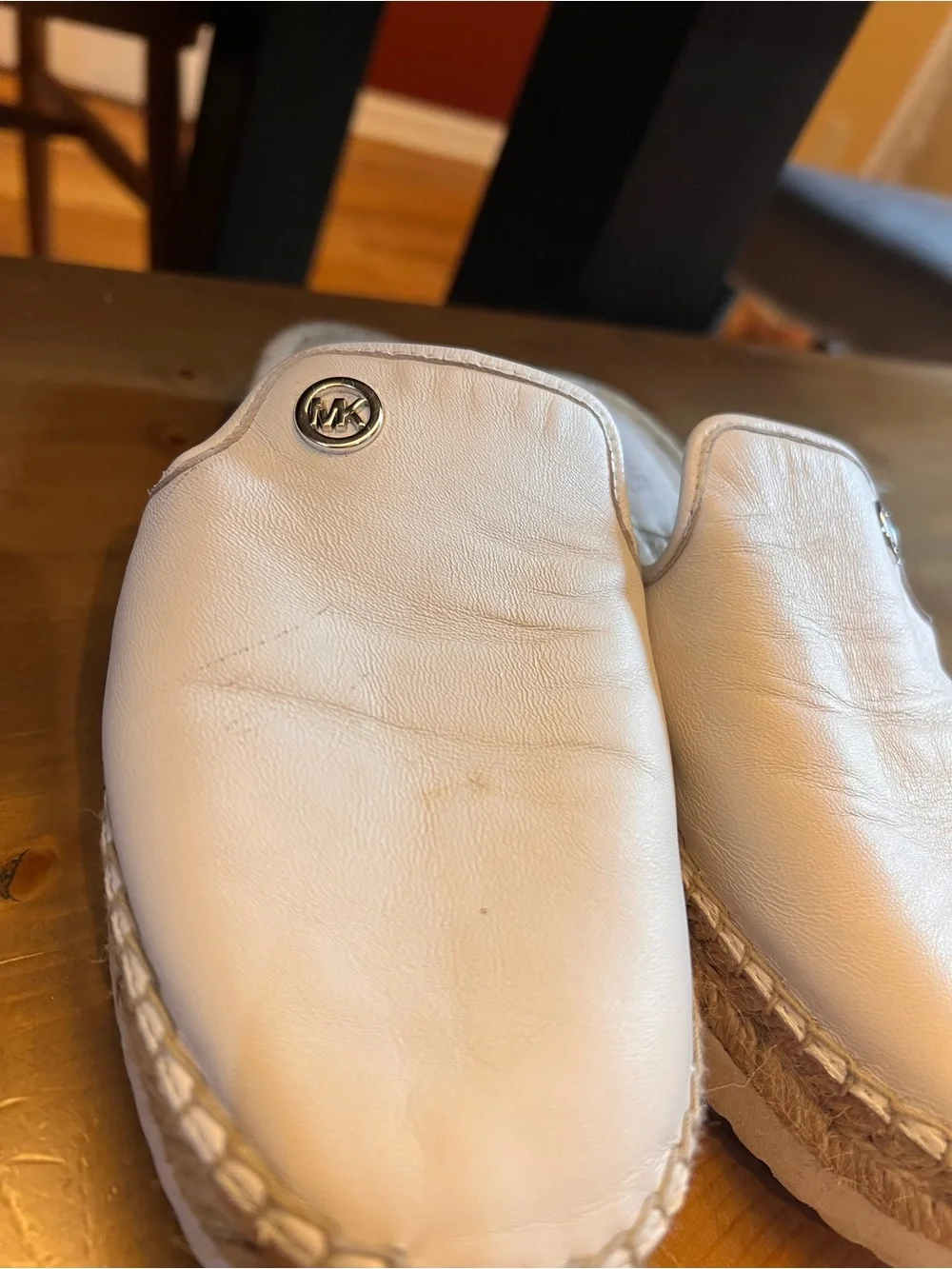 Michael Kors White Leather Espadrille Platform Slides